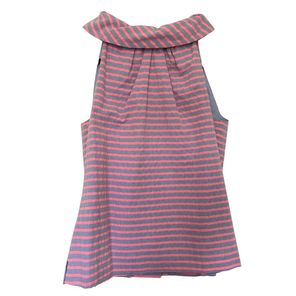 STS Sail to Sable (S) Pink/Blue Stripe Halter Neck Top Gold Button Back Preppy